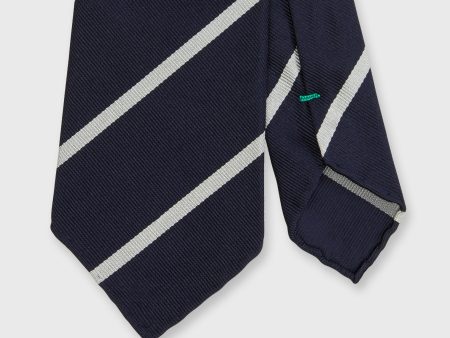 Silk Woven Tie in Midnight Bone Bar Stripe Supply