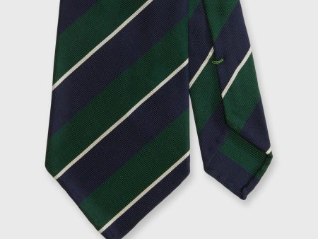 Silk Cotton Mogador Tie in Green Navy Bone Stripe Hot on Sale