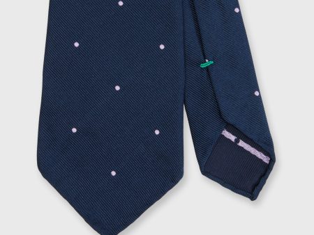 Silk Woven Tie in Navy Lilac Dot For Discount