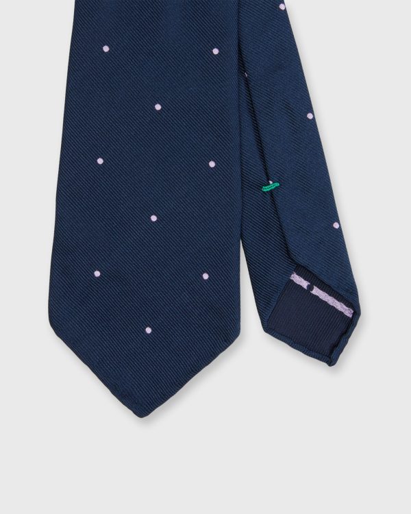 Silk Woven Tie in Navy Lilac Dot For Discount