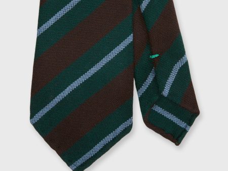 Wool Hopsack Tie in Brown Green Sky Stripe Online Sale