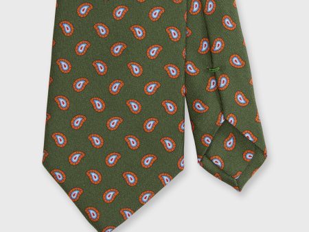 Silk Print Tie in Olive Orange Sky Paisley Sale