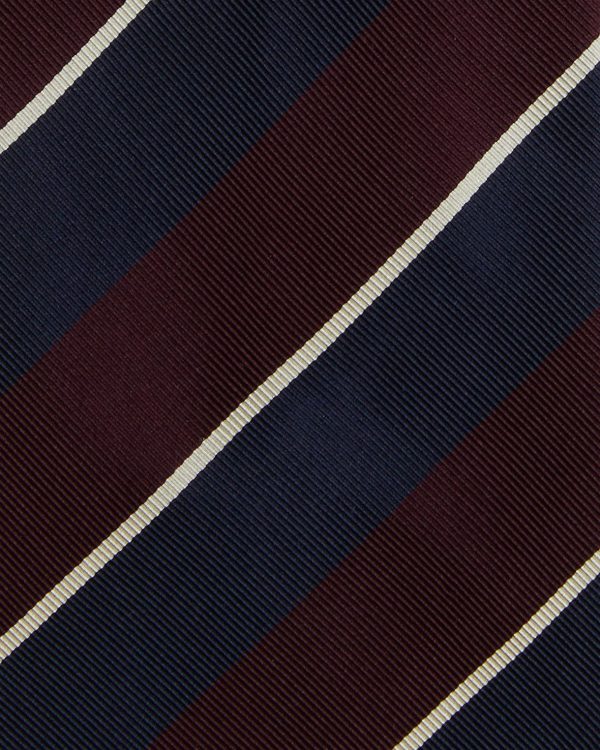 Silk Cotton Mogador Tie in Burgundy Navy Bone Stripe Hot on Sale