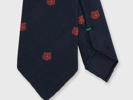 Silk Club Tie in Navy Orange Tiger Online Sale