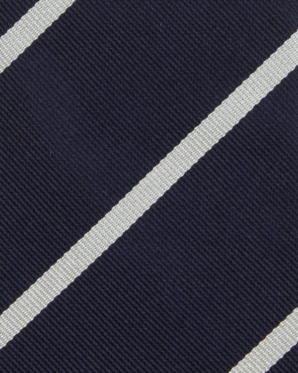 Silk Woven Tie in Midnight Bone Bar Stripe Supply