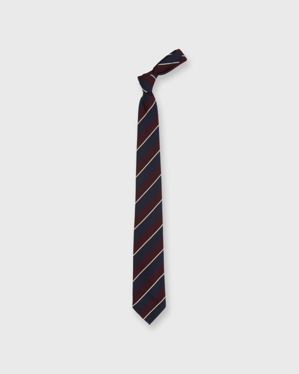 Silk Cotton Mogador Tie in Burgundy Navy Bone Stripe Hot on Sale