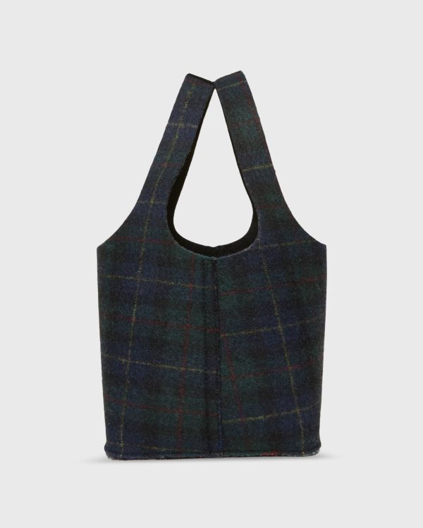 Paola Bucket Bag in Navy Green Tartan Online now