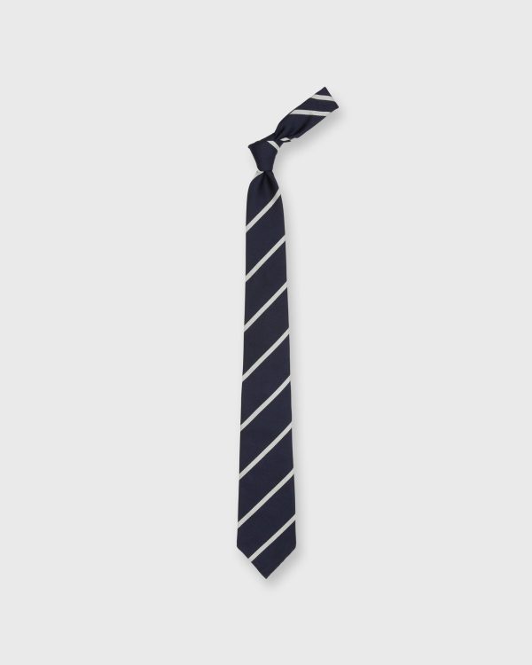 Silk Woven Tie in Midnight Bone Bar Stripe Supply