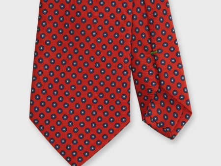 Silk Print Tie in Tomato Navy Bone Circle on Sale