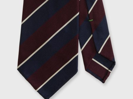 Silk Cotton Mogador Tie in Burgundy Navy Bone Stripe Hot on Sale