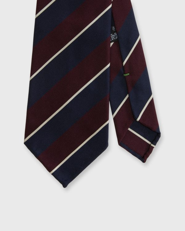 Silk Cotton Mogador Tie in Burgundy Navy Bone Stripe Hot on Sale