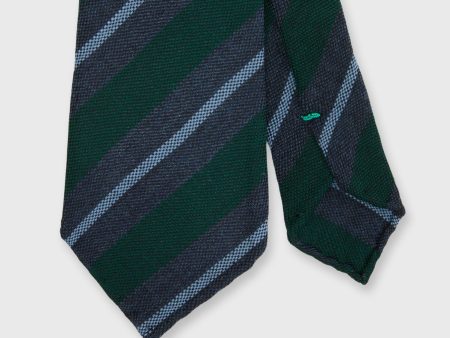 Wool Hopsack Tie in Green Airforce Blue Stripe For Sale