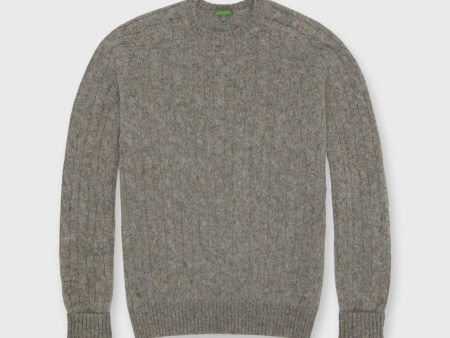 Washed Cable Crewneck Sweater in Mist Rustic Wool Supply