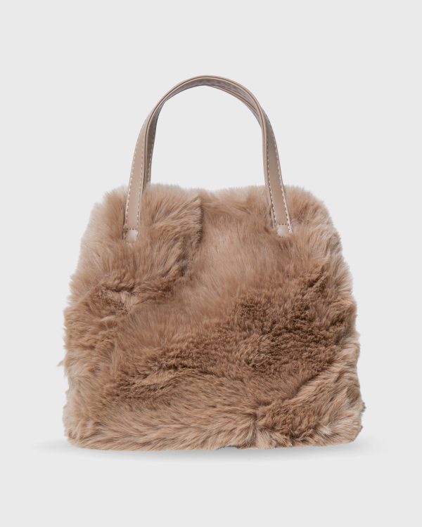 Faux Fur Mini Shopper Bag in Tan Online now