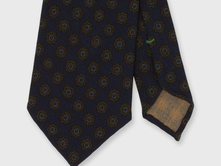 Wool Print Tie in Midnight Olive Blue Medallion Sale