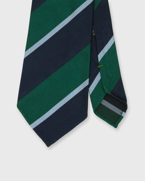 Silk Woven Tie in Green Navy Mist Stripe Fashion