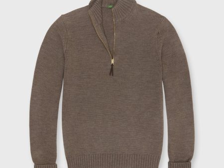 Rugged Half-Zip Sweater in Heather Mocha Extra Fine Merino Sale