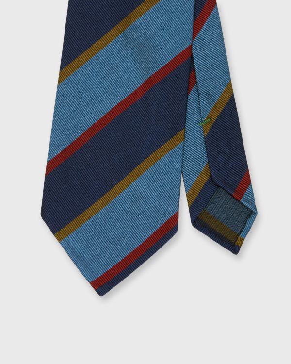 Silk Woven Tie in Navy Sky Gold Red Stripe Online