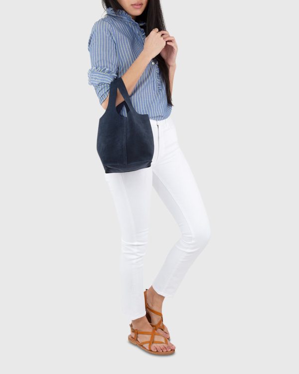 Paola Bucket Bag in Navy Suede Online