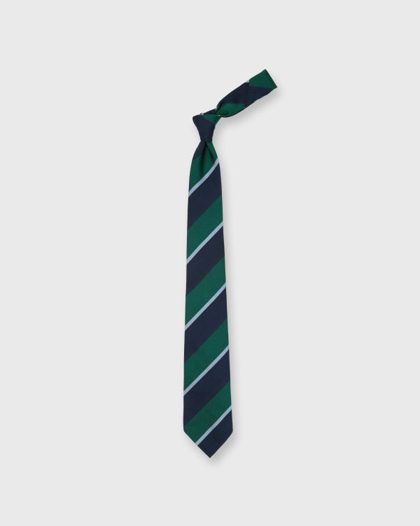 Silk Woven Tie in Green Navy Mist Stripe Fashion