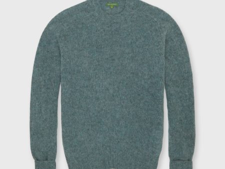 Washed Crewneck Sweater in Heather Pine Shetland Wool Online Hot Sale