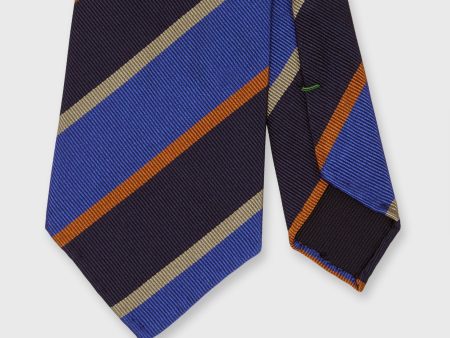 Silk Woven Tie in Navy Stone Royal Orange Stripe Cheap